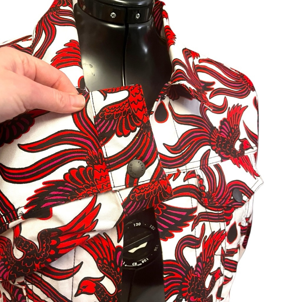 Women's Kenzo Flying Phoenix Cotton Denim Style Jacket, L, White & Red - Picture 7 of 16